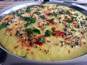 Tempering and Garnishing Dhoklas